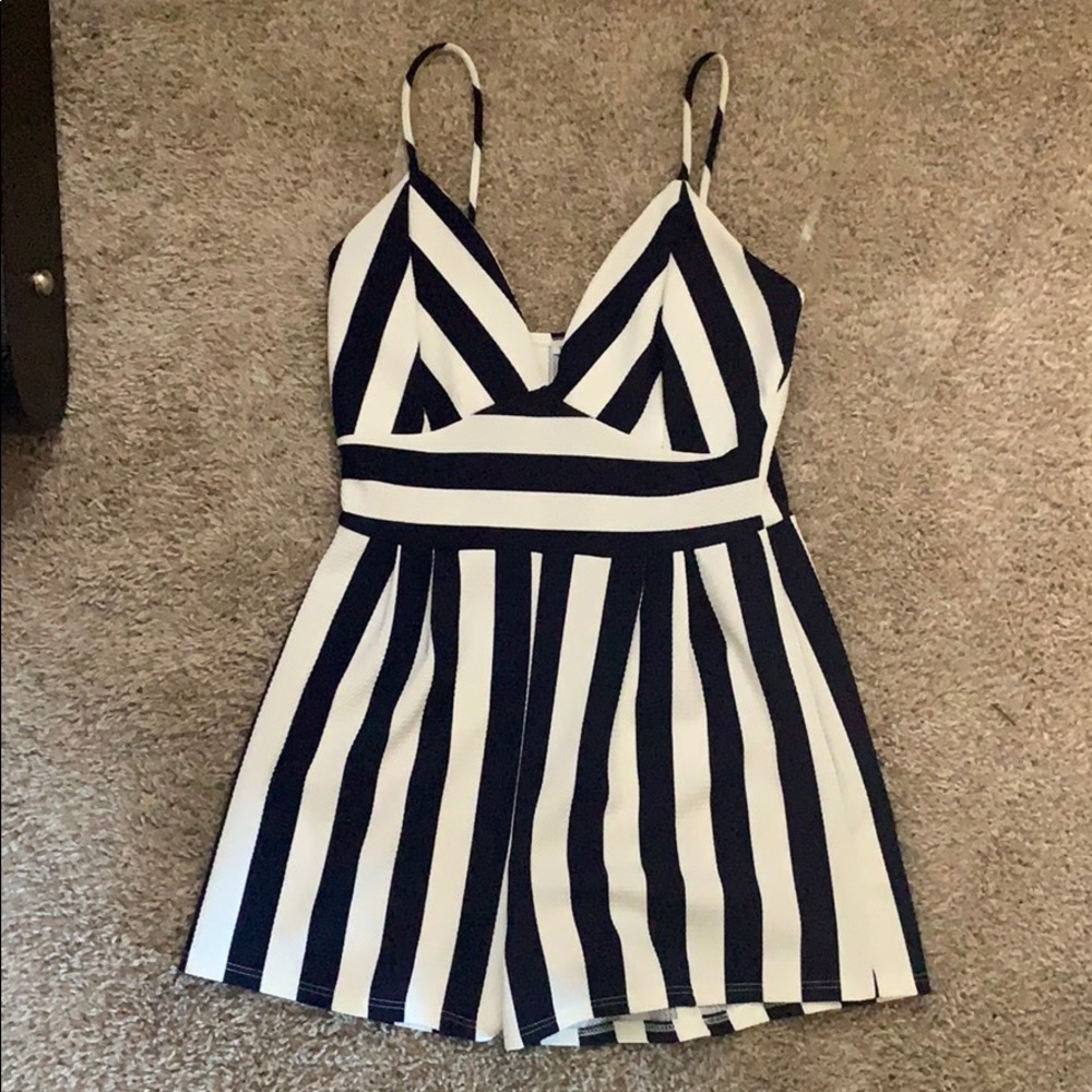 Striped Navy and White Spaghetti-Strap Romper